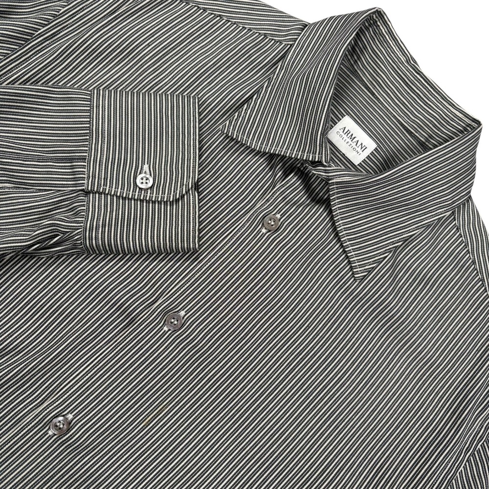 Armani Collezioni Long Sleeve Dress Shirt Mens‎ L Black White Stripe Cotton